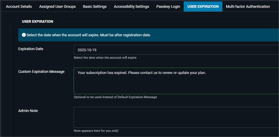 Joomla User Expiration Plugin Interface